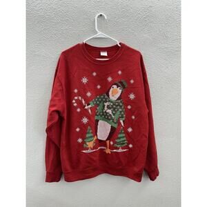 Jerzees Nublend Brand Sweatshirt Size Large Christmas Penguin Holiday Red